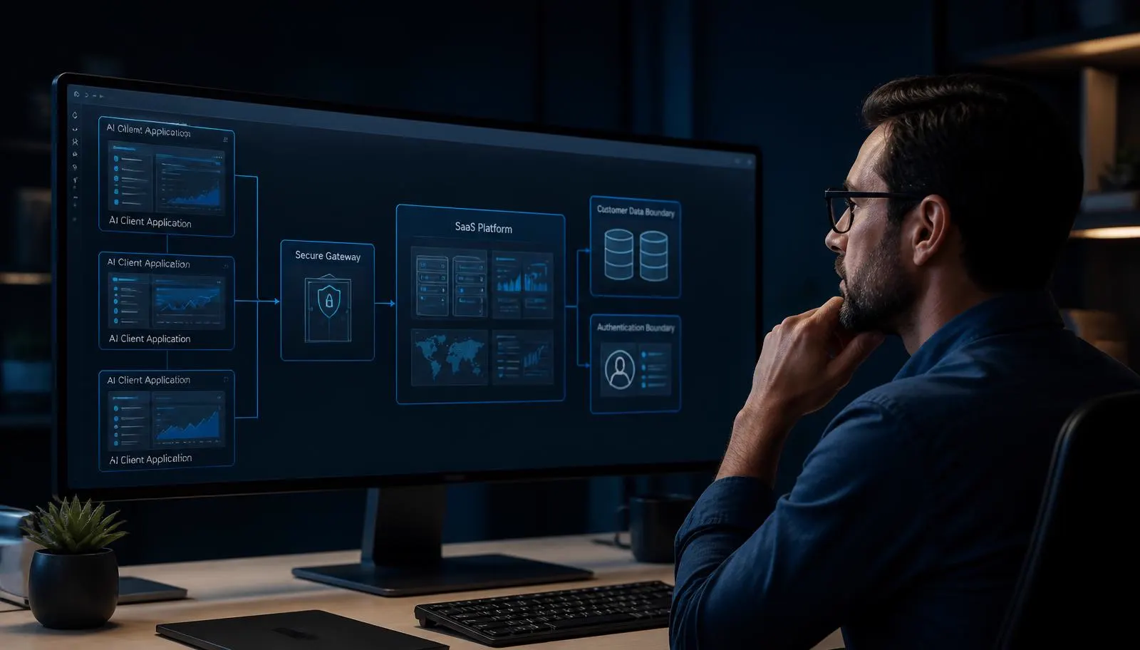Software architect connecting a SaaS platform securely to AI applications through a remote MCP server